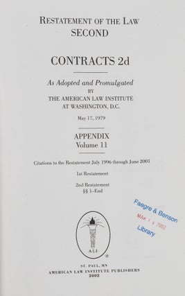 Restatement of the Law 2d. Contracts 2d Volume 11 Appendix