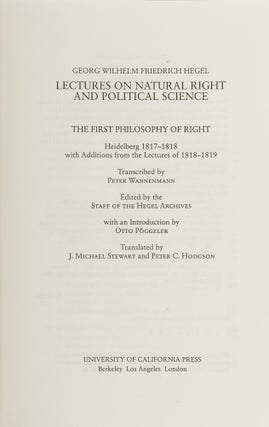 Lectures on Natural Right and Political Science: The First...