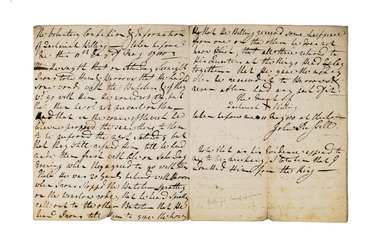 Item #78515 The Voluntary Confession & Information of Zachariah Billings-Taken. Manuscript, Criminals, Great Britain.