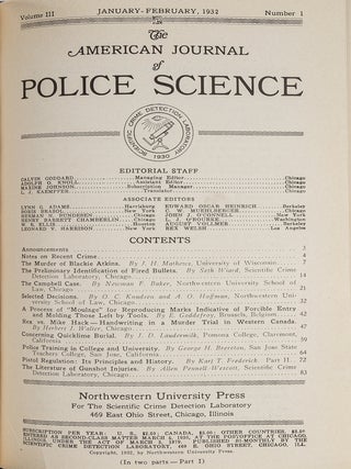 American Journal of Police Science. Vols. 1-3 (1930-1932)