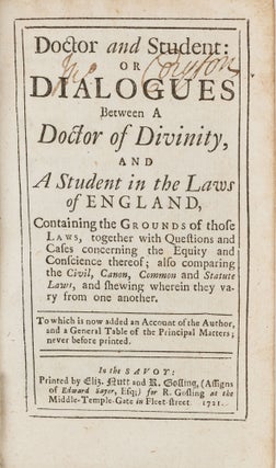 Item #78635 Doctor and Student: Or Dialogues Between a Doctor of Divinity. Christopher Saint...