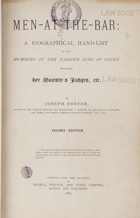 Item #78705 Men-At-The-Bar: A Biographical Hand-List of the Members. Joseph Foster