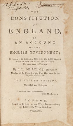 Item #78721 The Constitution of England, Or an Account of the English Government. Jean Louis De...
