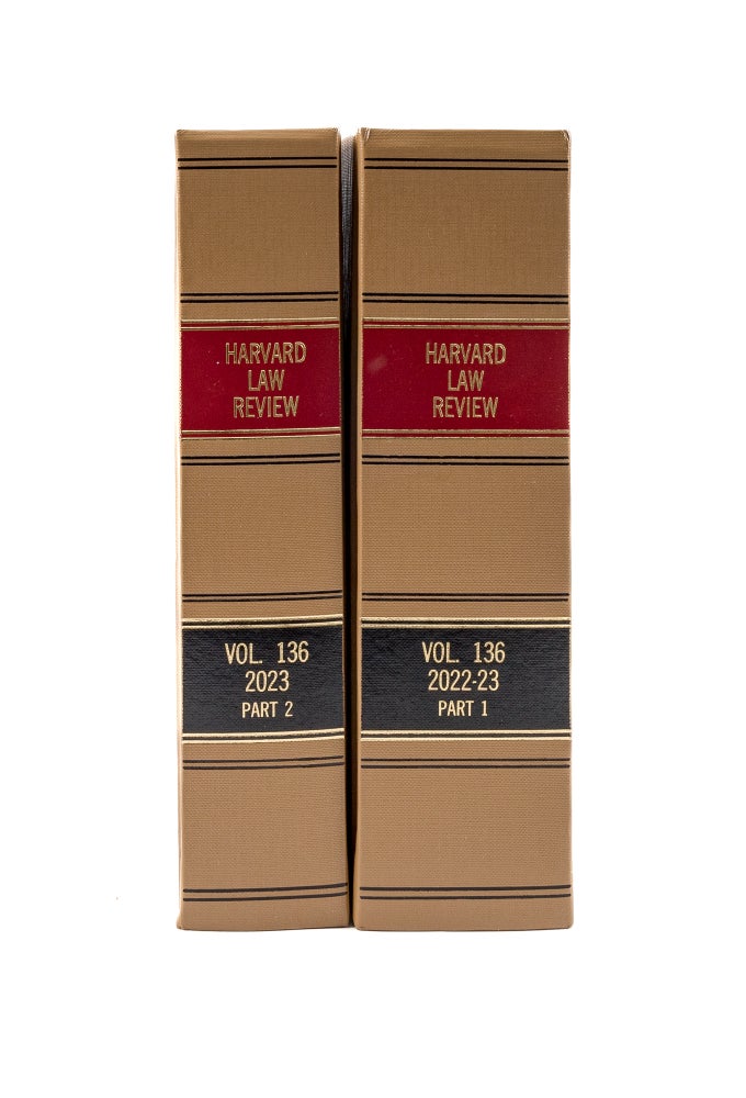 Item #78945 Harvard Law Review. Vol. 136, no. 1-8 (2022-2023), in 2 books. Bound. Harvard Law Review Association.