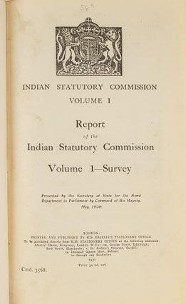Item #78955 Indian Statutory Commission, Volumes I-III, 3 vols. in 2 books. India, Simon Commission