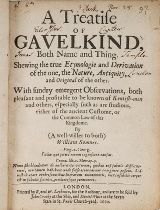 Item #79061 A Treatise of Gavelkind [bound with] The History of Gavel-Kind. William Somner, Silas...