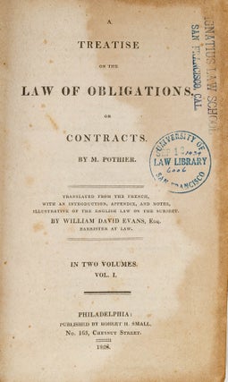 Item #79180 A Treatise on the Law of Obligations, or Contracts... 1826. 2 vols. Robert Joseph...