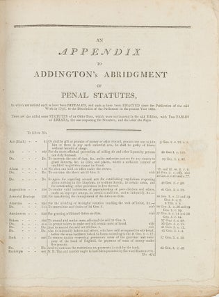 An Abridgment of Penal Statutes [With] An Appendix to Addington's...