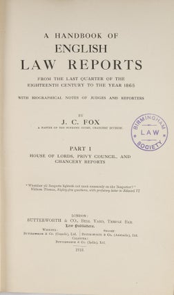 A Handbook of English Law Reports from the Last Quarter of the...