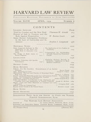 Harvard Law Review. 41 Misc. Paper Issues Vols 35 to 62 (1921-1949)