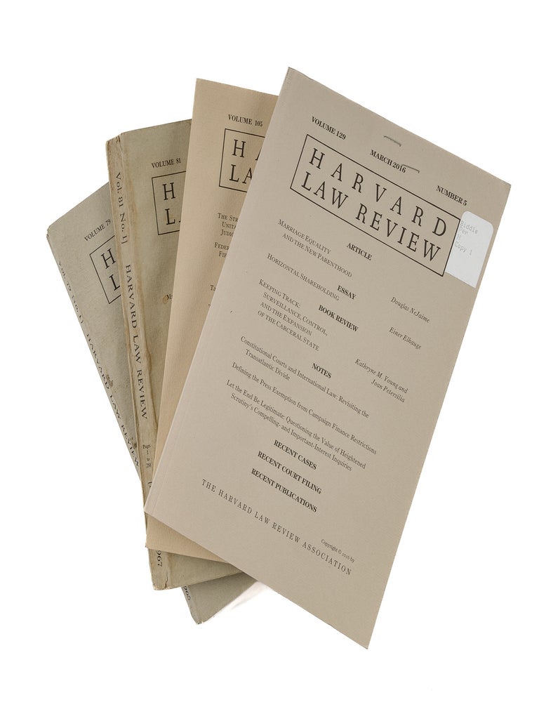 Item #79216 Harvard Law Review. 79 no. 1; vol. 81 no. 1; vol. 105 no. 6; 129 no. 5. Harvard Law Review Association.