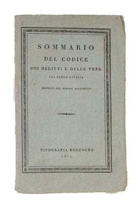 Item #79289 Sommario del Codice dei Delitti e delle Pene pel Regno d'Italia. Kingdom of Italy