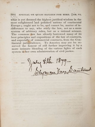 Commentaries on the Law of Bailments... First Edition, Boston, 1832.