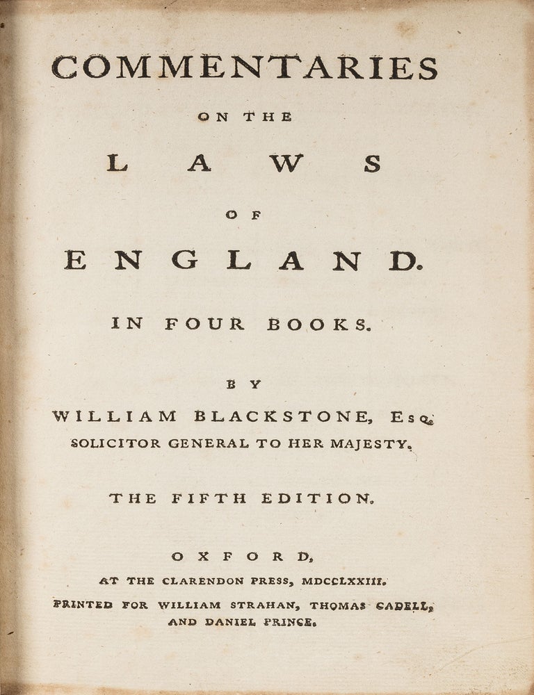 Item #79333 Commentaries on the Laws of England. In Four Books, 5th ed. Eller 7. Sir William Blackstone.