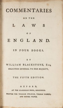 Item #79333 Commentaries on the Laws of England. In Four Books, 5th ed. Eller 7. Sir William...