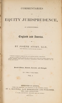 Item #79353 Commentaries on Equity Jurisprudence, First English Edition, 1839. Joseph Story