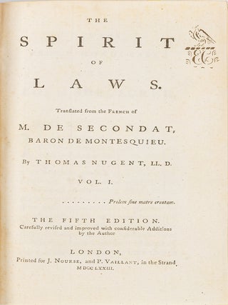 The Spirit of Laws, Translated from the French of M de Secondat...