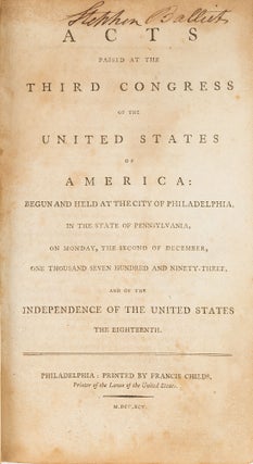 Item #79412 Acts Passed at the Third Congress of the United States of America. United States,...