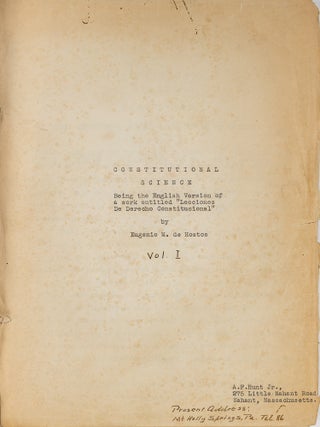 Item #79438 Corrected Typescript of Constitutional Science: Being the English. Manuscript,...