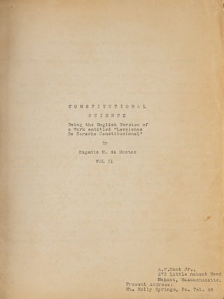 Corrected Typescript of Constitutional Science: Being the English...