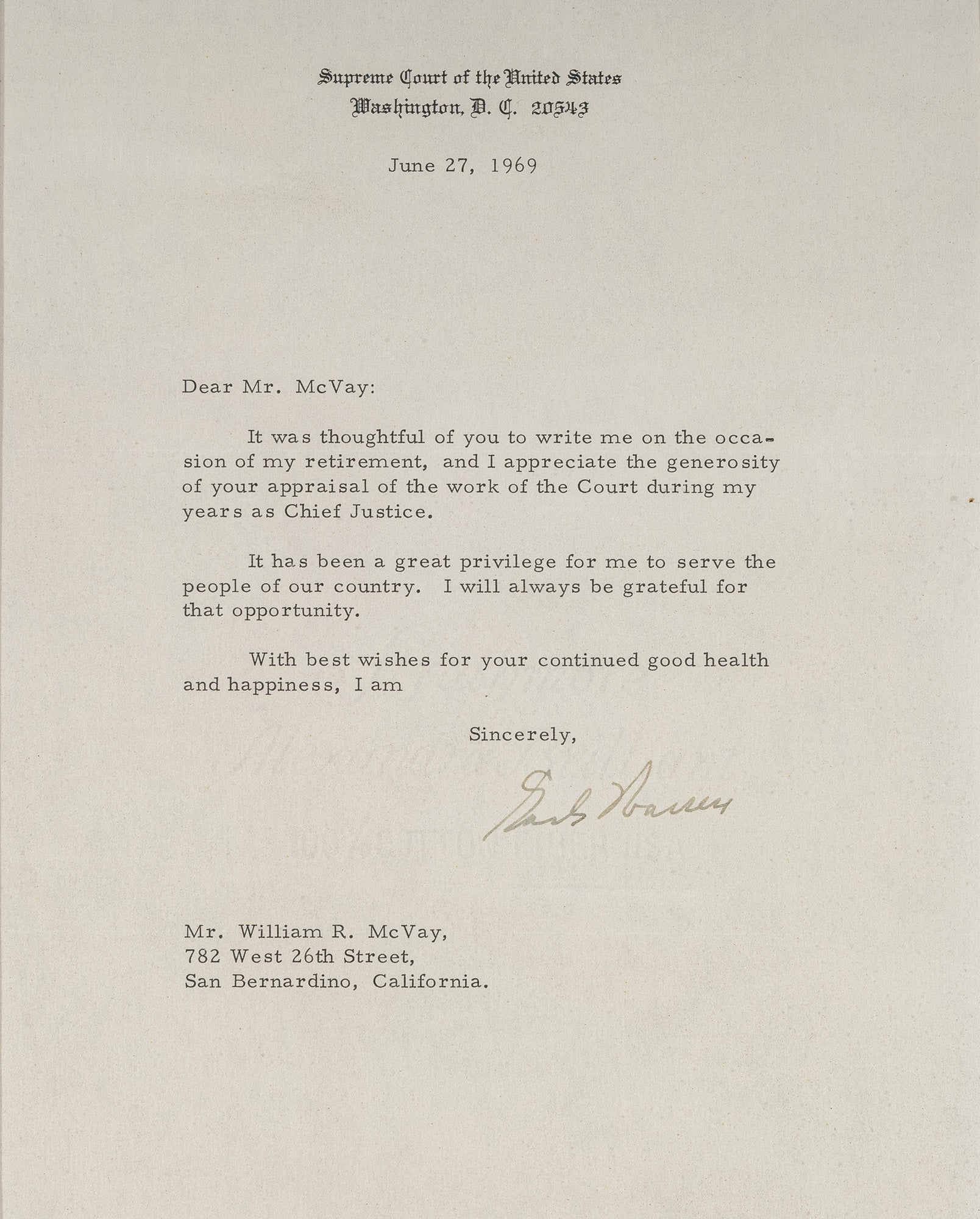 Typed Letter Signed to William R. McVay, June 27, 1969, Framed w/Photo ...
