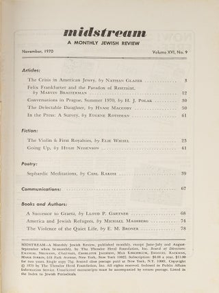 Felix Frankfurter and the Paradox of Restraint in Midstream, Nov 1970.