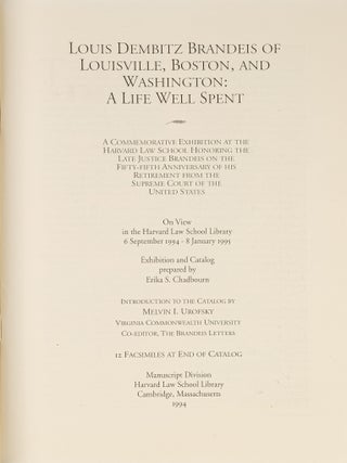 Louis Dembitz Brandeis of Louisville, Boston, And Washington, A Life..