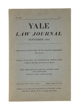 Item #79652 "The Social Thought of Justice Brandeis" in Yale Law Journal... , Max Lerner
