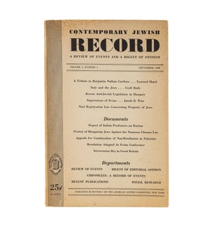Item #79661 A Tribute to Benjamin Nathan Cardozo, In Contemporary Jewish Record. Learned Hand,...