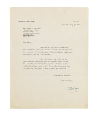Item #79672 Typed Letter, Signed, To Fanny Holtzmann, Jerusalem, July 19, 1968. Manuscript, Abba...