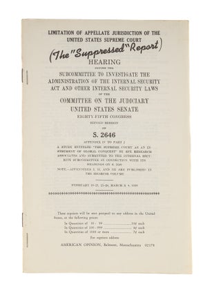 Item #79723 Limitation of Appellate Jurisdiction of the United States Supreme. Earl Warren,...