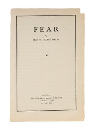 Item #79724 Fear, New York, Distributed by Sacco-Vanzetti National League, 1927. Sacco-Vanzetti...