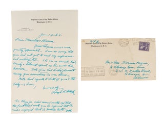 Item #79726 Autograph Letter, Washington, January 14, 1952. Manuscript, Hugo L. Black, Herman Kogan