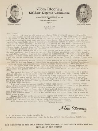 Fundraising Materials for Thomas Mooney and Warren Billings, 1935-38.