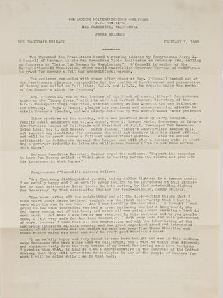 Fundraising Materials for Thomas Mooney and Warren Billings, 1935-38.