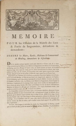 Item #79839 Memoire Pour les Officiers de la Maitrise des Eaux et Forets de. France