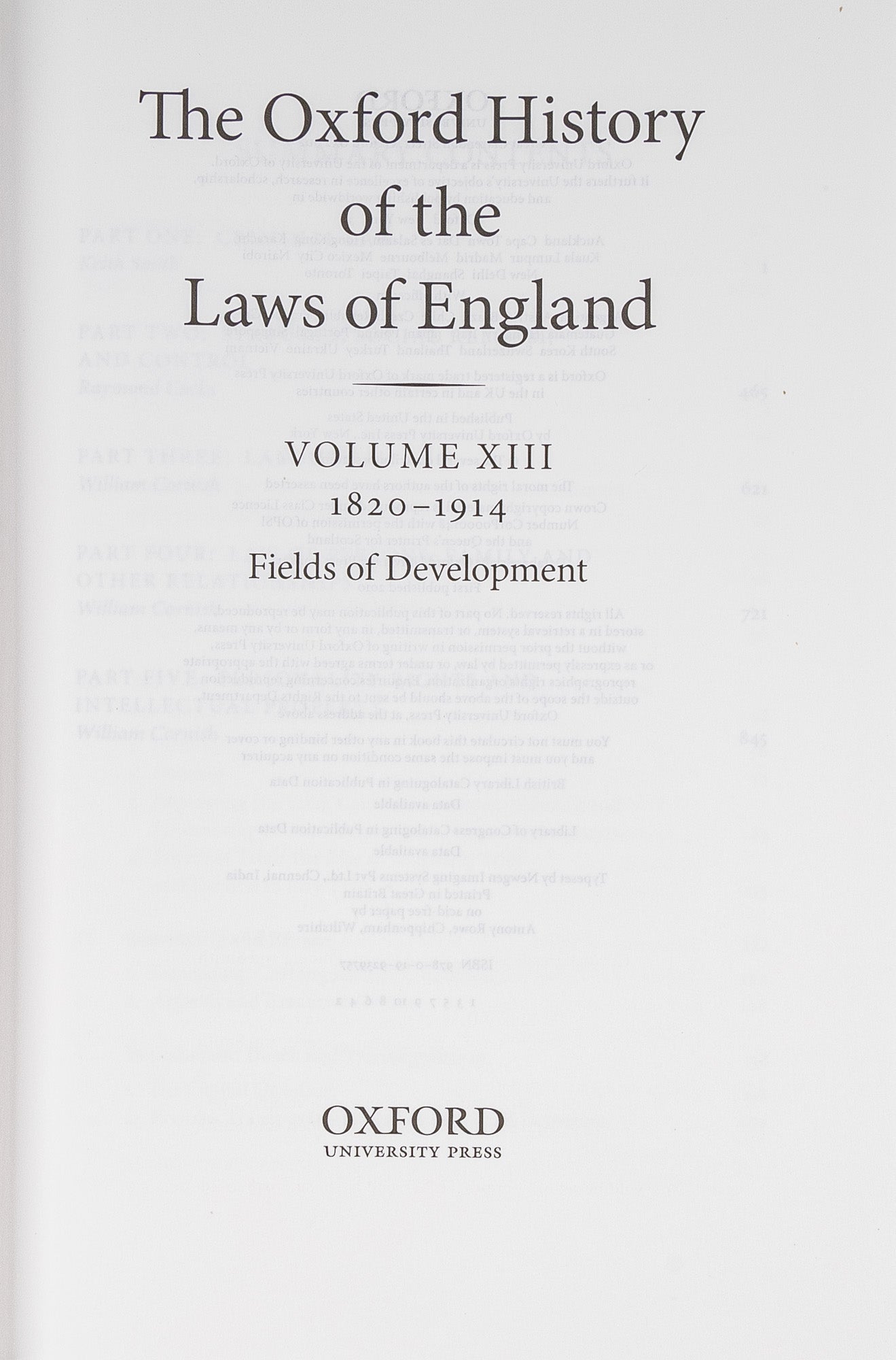 The Oxford History of the Laws of England: Volumes XI, XII, and XIII by Wm  Cornish, J. S Anderson, R. Cocks, M. on The Lawbook Exchange, Ltd