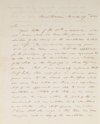 Item #79862 Autograph Letter, Signed, New Haven, March 29, 1860. Manuscript, Roger Sherman Baldwin