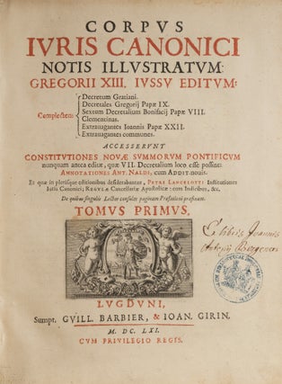 Item #80134 Corpus Iuris Canonici Notis Illustratum, Gregorii XIII... 2 vols. in 1. Corpus Juris...