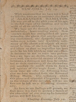 Item #80450 The Connecticut Courant, Wednesday, July 18, 1804, Vol 40, Num 2060. Alexander Hamilton