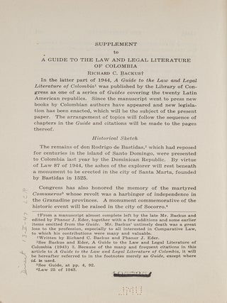 A Guide to the Law and Legal Literature of Colombia.