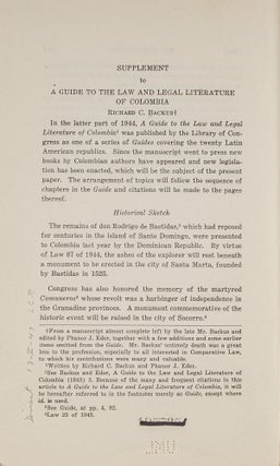 A Guide to the Law and Legal Literature of Colombia.