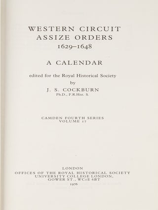 Item #80530 Western Circuit Assize Orders 1629-1648. J. S. Cockburn, Dorothy Whitelock, her copy