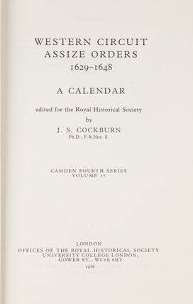 Item #80530 Western Circuit Assize Orders 1629-1648. J. S. Cockburn, Dorothy Whitelock, her copy