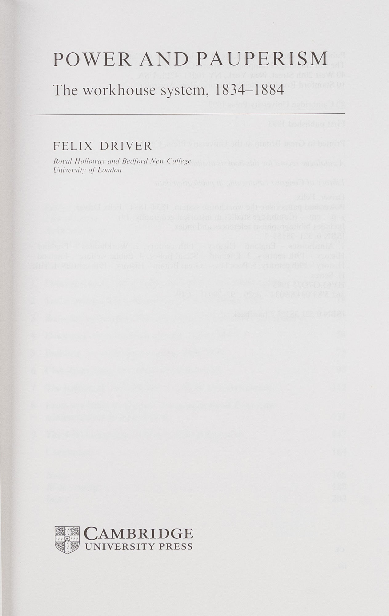 Paperism Course Power and Pauperism: The Workhouse System, 1834-1884 | Felix Driver