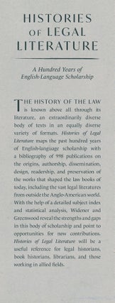 Histories of Legal Literature, A Hundred Years of English-Language...