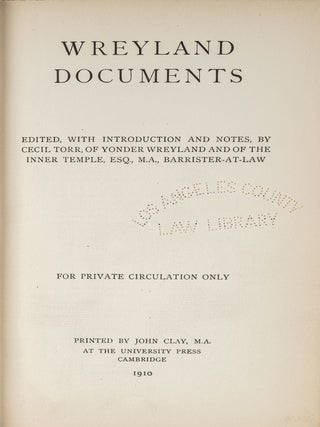 Item #80990 Wreyland Documents. Cecil Torr