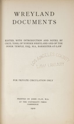 Item #80990 Wreyland Documents. Cecil Torr