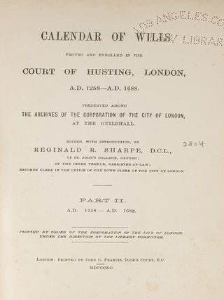 Calendar of Wills Proved and Enrolled in the Court of Husting...