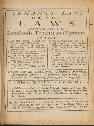 Item #81160 Tenants Law: Or, The Laws Concerning Landlords, Tenants and Farmers. Gent R T